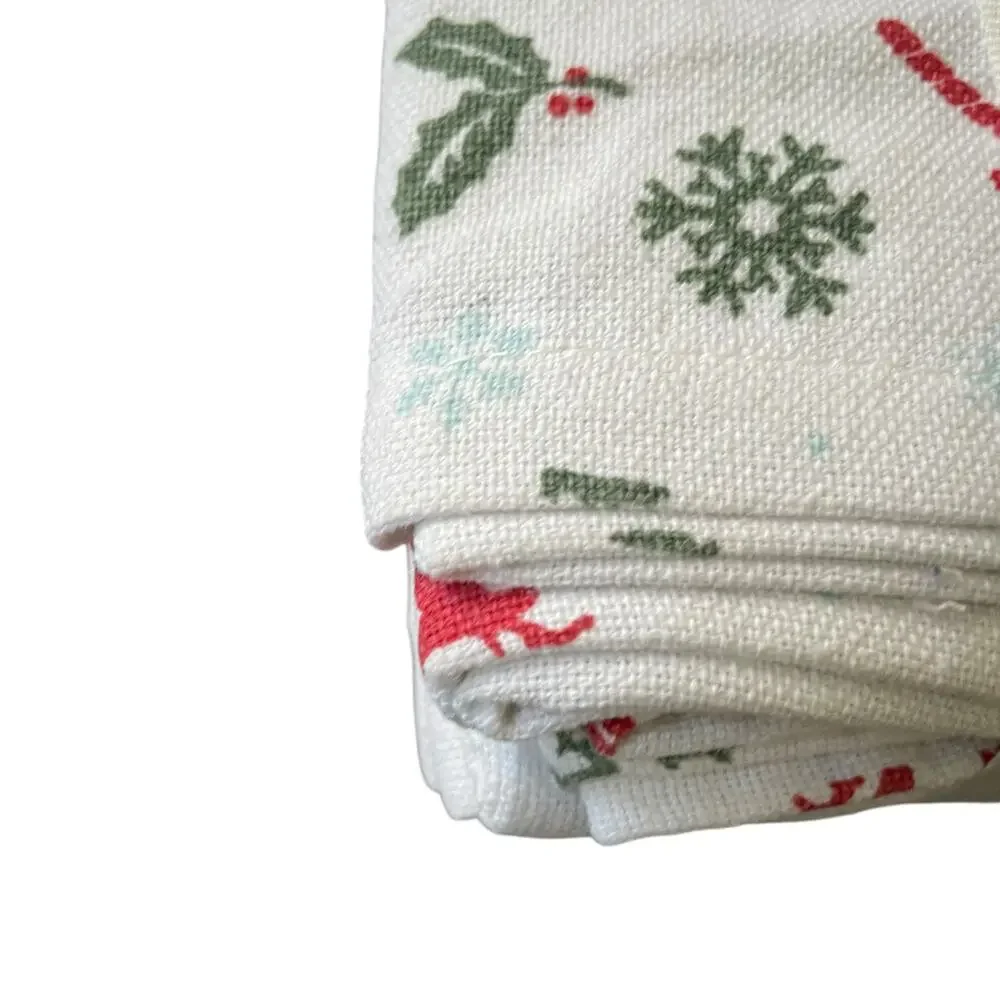 Shabby Chic Christmas Dinner Napkins Set of 6 Reindeer Candy Cane Holly 18x18